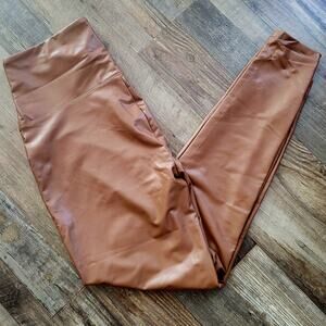 NWOT Zenana Faux Leather Leggings XL Brown High Waist Curvy Edgy Winter Fall